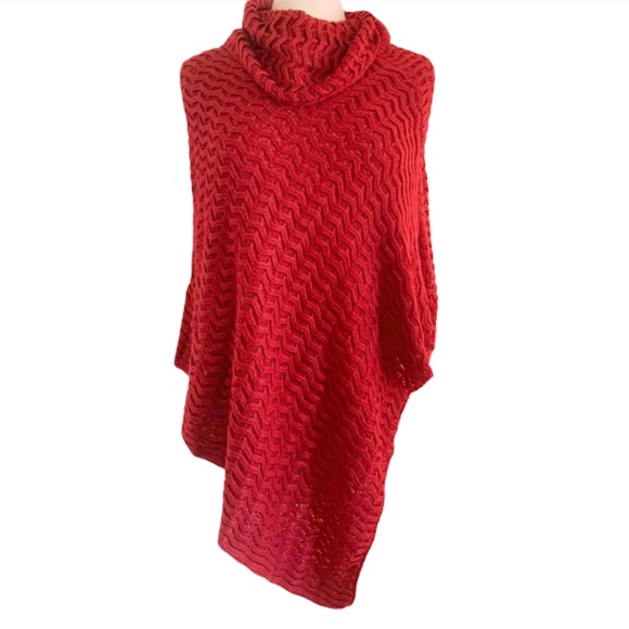 Steve Madden Sweaters - Steve Madden | Dark Red Knit Poncho OSFM